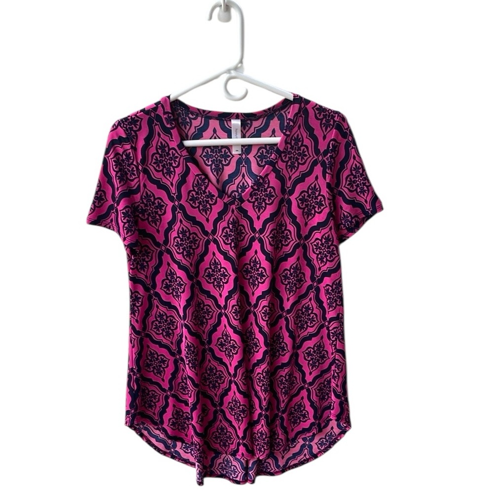 HONEYME PINK AND BLUE V-NECK SHORT SLEEVE TUNIC MEASUREMENTS IN DESCRIPTION